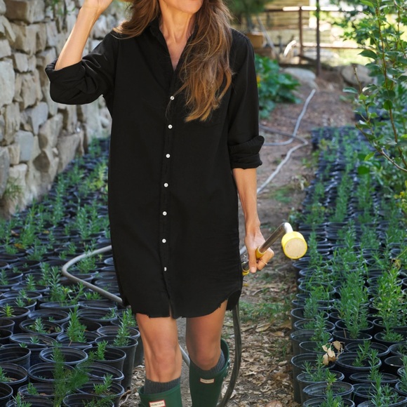 Frank & Eileen Mary Black Cotton Distressed Shirt Dress Large